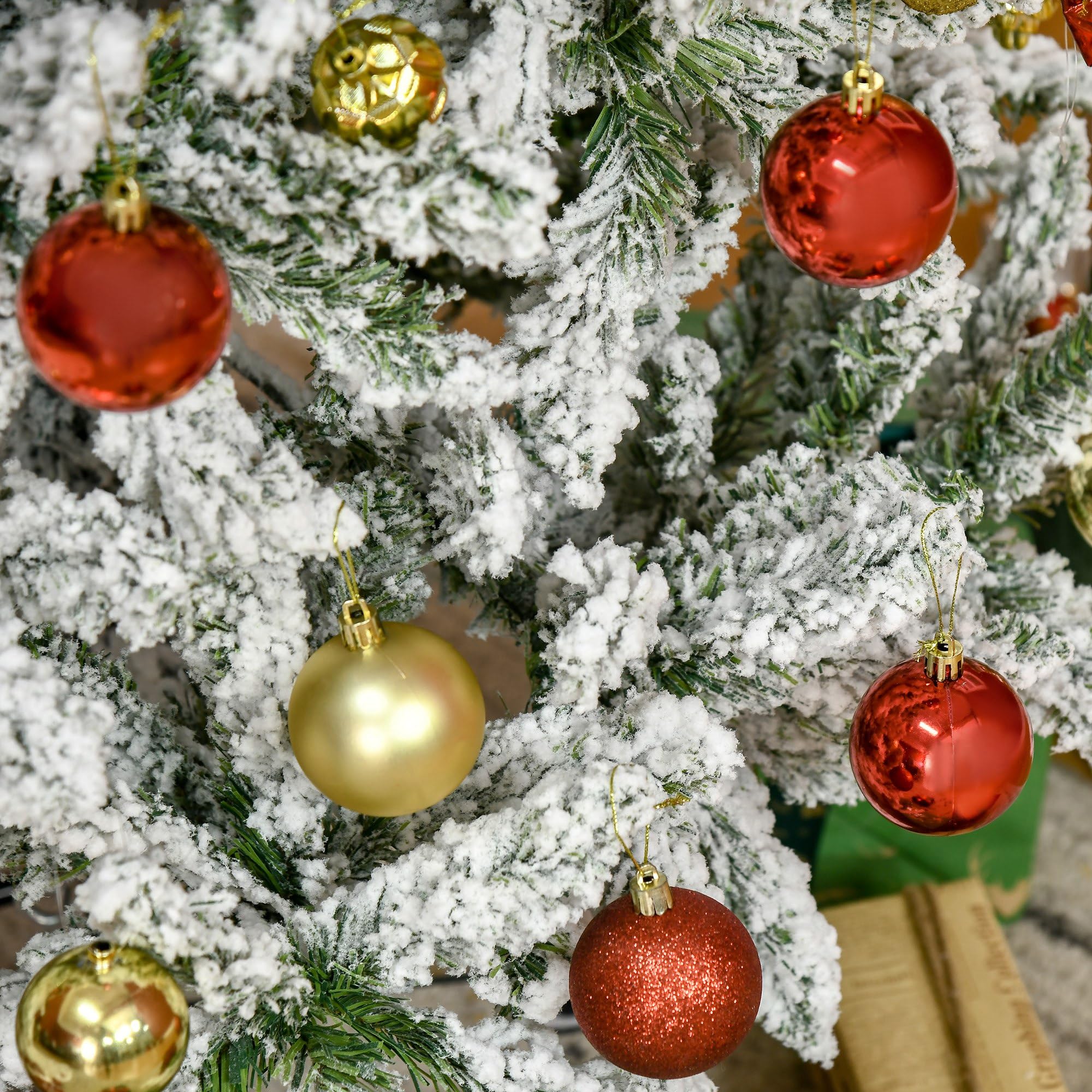 HOMCOM Árbol de Navidad Artificial 150 cm con Nieve Ignífugo con 358 Ramas Apertura Automática Base Plegable y Soporte Metálico Decoración Navideña para Interiores Verde