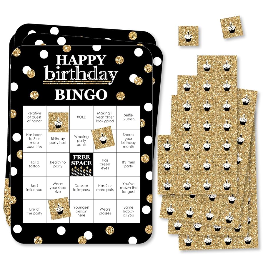Amazon.com: Big Dot of Happiness Adult Happy Birthday - Gold - Find The Guest Bingo Cards and Markers - Birthday Party Bingo Game - Set of 18 : Toys & Games amazon-com-big-dot-of-happiness-adult-happy-birthday-gold-find-the-guest-bingo-cards-and-markers-birthday-party-bingo-game-set-of-18-toys-games