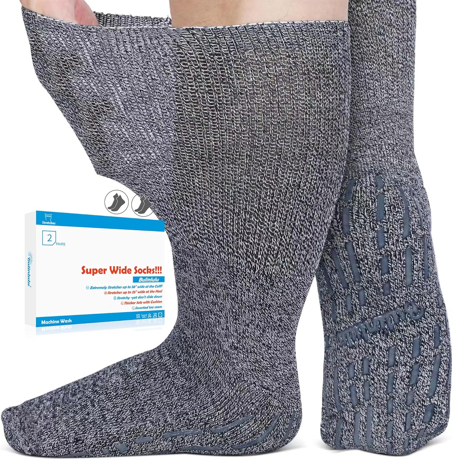 Bulinlulu Extra Width Diabetic Socks Men Women-2 Pairs Wide Edema Sock for Swollen Feet,Non Slip Cast Bariatric Socks 13-15