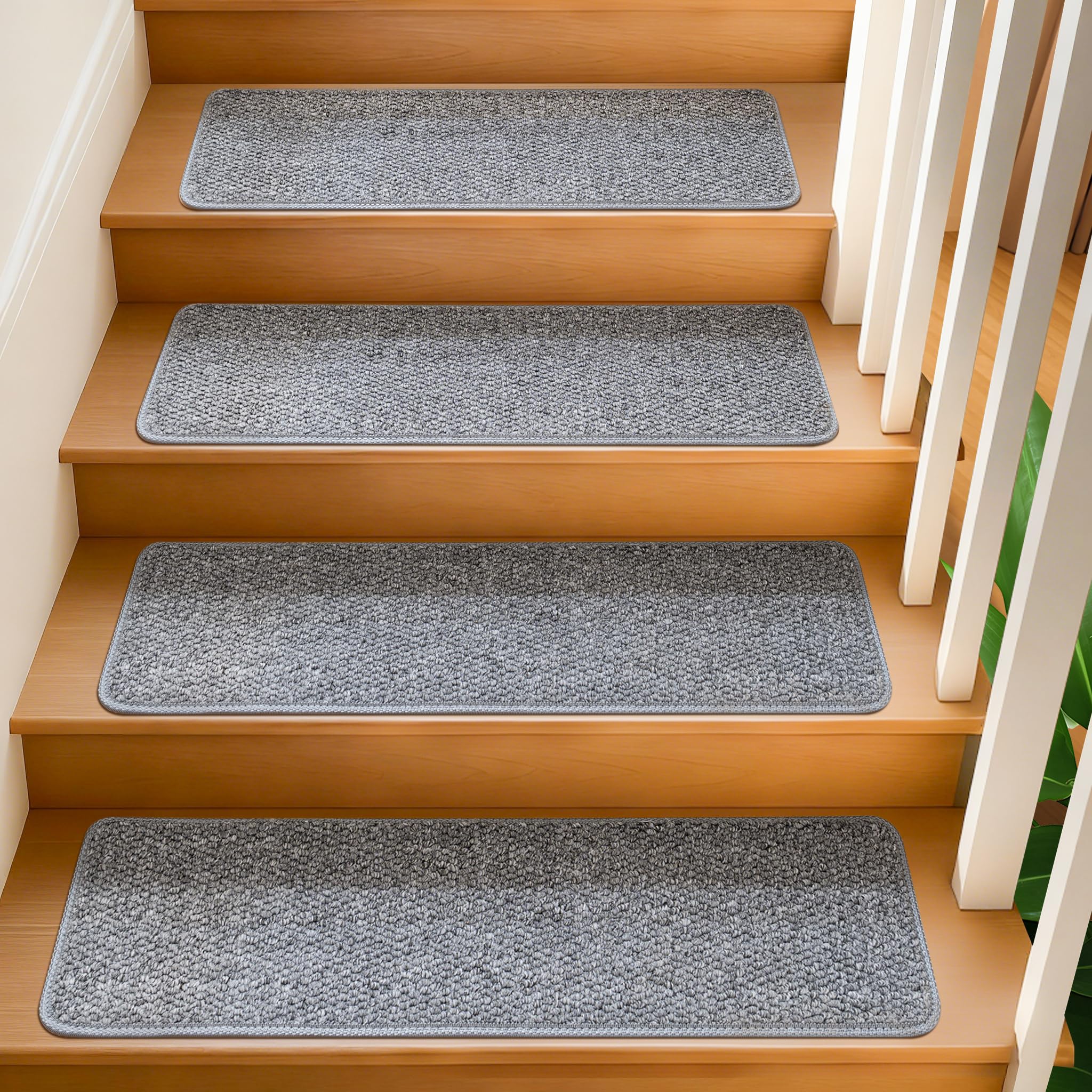 DONJOP 9x30 Inch Stair Treads for Wooden Steps Indoor(15-Pack) – Non Slip Adhesive Peel and Stick Carpet Stair Treads, Washable & Reusable Stair
