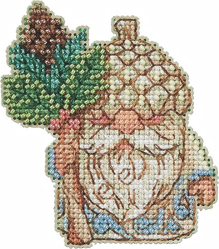 Mill Hill Kit de adornos de punto de cruz con diseño de gnomos de bellota 2023 Jim Shore Woodland Gnomos JS202314, 3 x 3.5 pulgadas, multicolor
