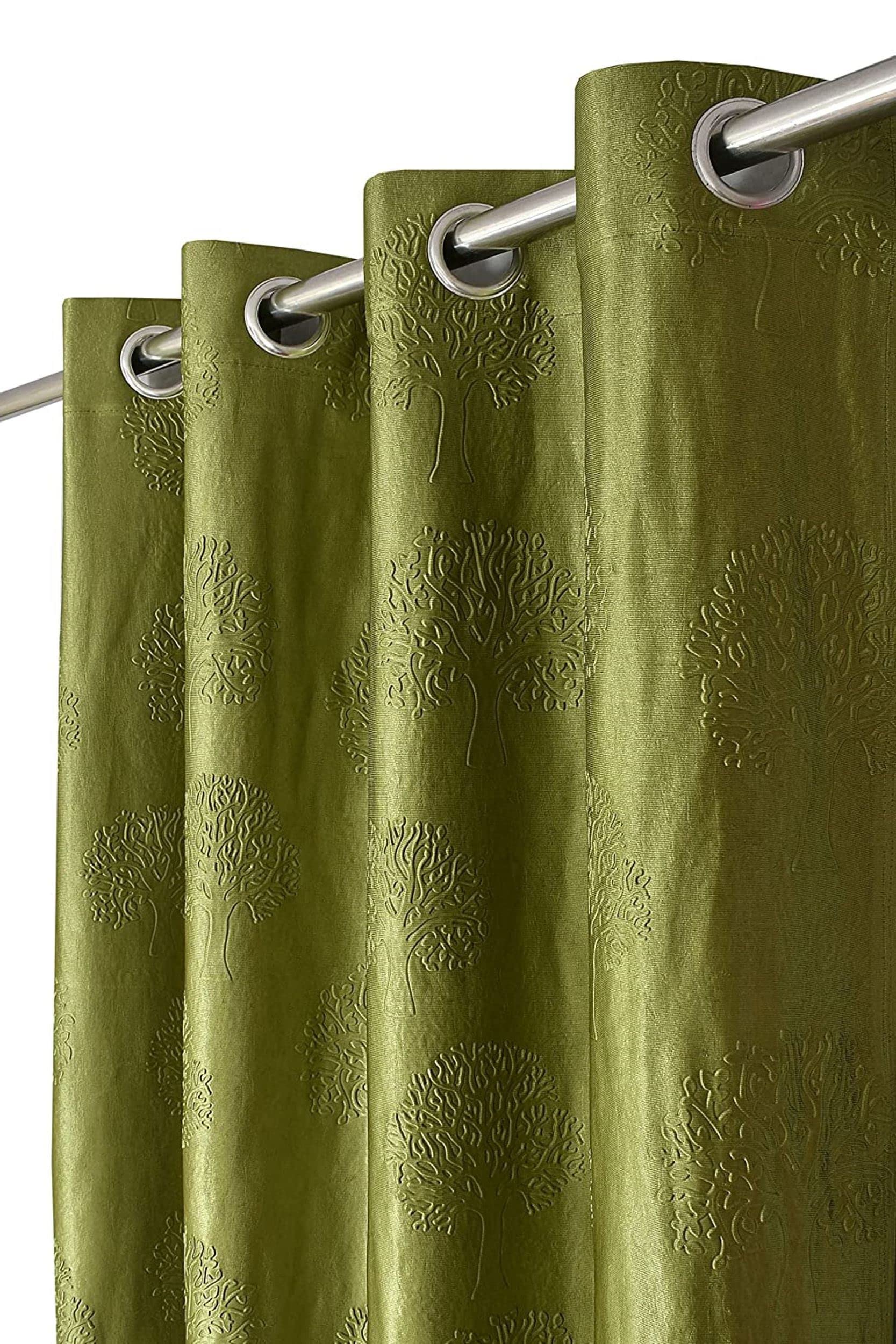 Kiara Creations Premium Tree Punching Semi-Sheer Curtains for Window- 6 Feet (Pack of 2) Green