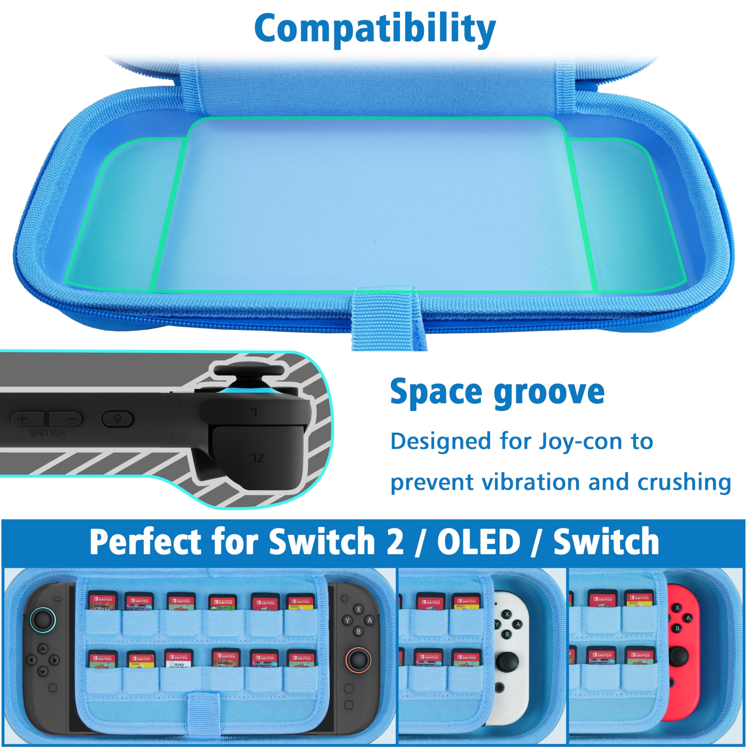 TIKOdirect Étui de transport pour Nintendo Switch 2 (2025) et Switch OLED 2021 et Switch 2017, sac de voyage rigide portable pour Joycon et adaptateur, étui de protection avec 24 emplacements pour