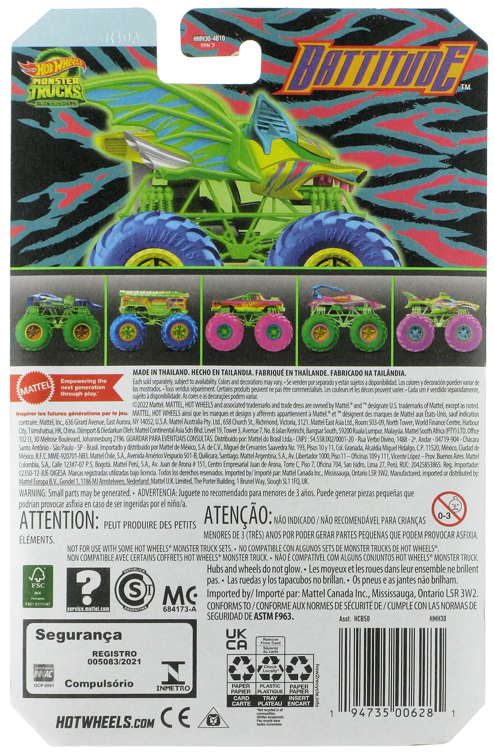 Hot Wheels 2023 Monster Trucks 1:64 Scale Diecast Glow in The Dark Battitude - Image 2
