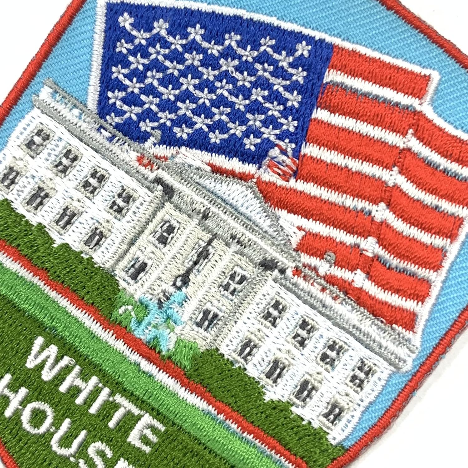 A-ONE 2 PCS Pack-White House Patch+USA Flag Lapel Pin, Landmark Patch, Sew on Applique, Iron on Adhesive Badge, National Icon, Suit on Clothes Shirts Bags Hats Jeans NO.392P