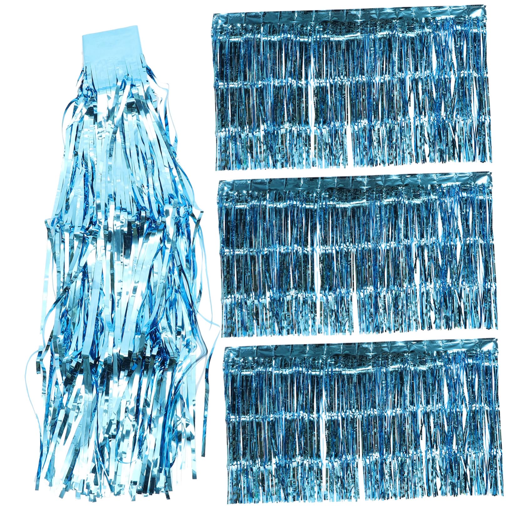 COLLBATH 4pcs Fringe Tinsel Table Skirts for Rectangle Tables Streamer Curtains for Carnival Party Decorations Birthday Wedding and Festive Events and Easy to Use
