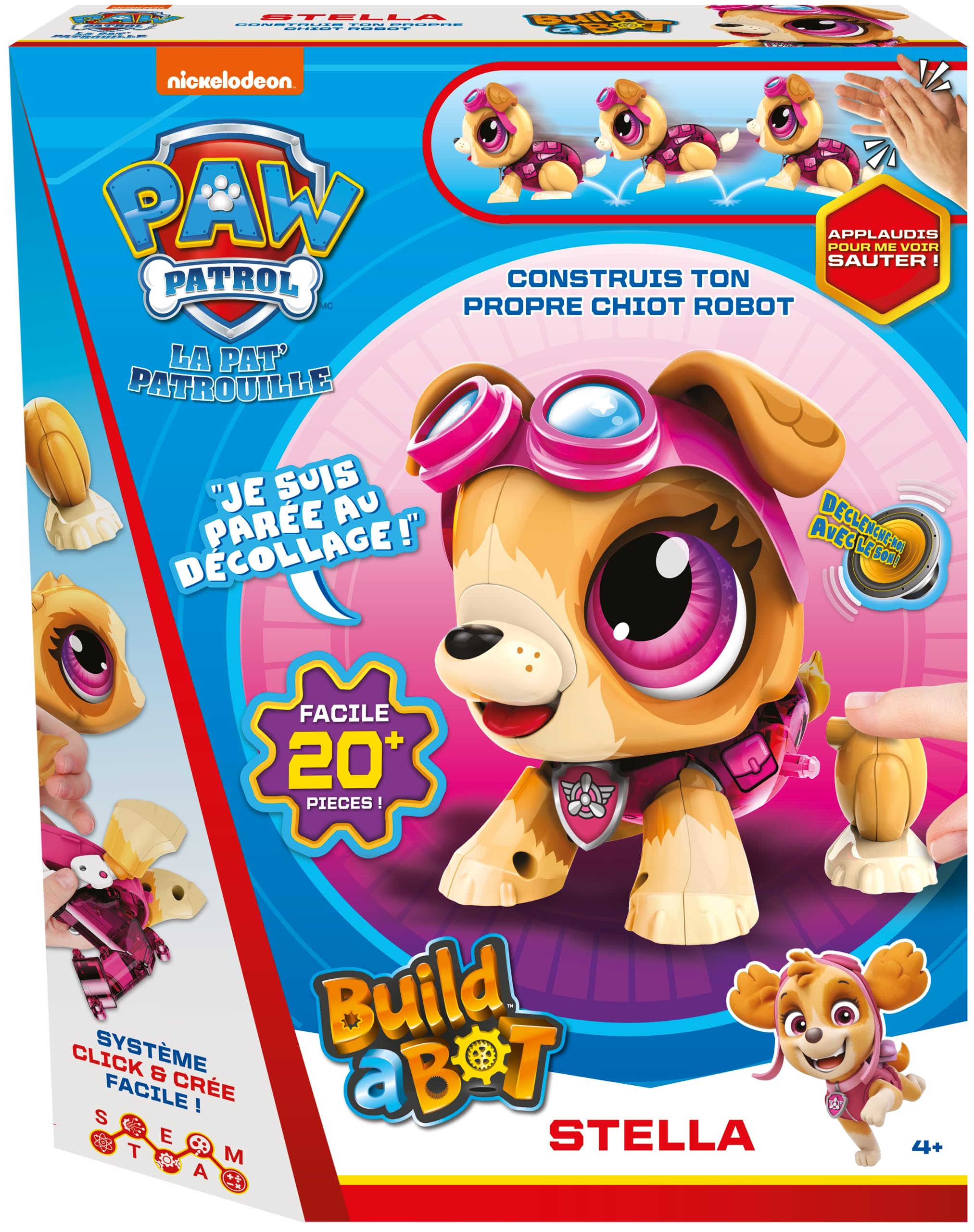 Goliath Paw Patrol - Stella - Build A Bot - Interactive Toy - Build Your Own Puppy Robot - for Children from 4 Years Old - Learning Sound - Batteries Not Included - 20 Pieces