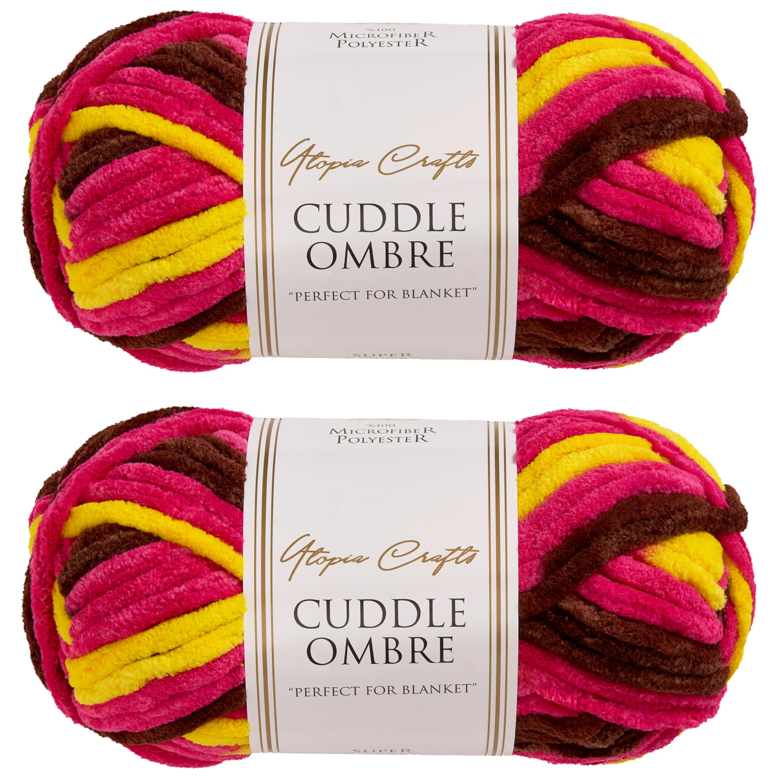 Utopia Crafts Cuddle Ombre Super Chunky Chenille Soft Yarn for Knitting and Crochet 2X 100g (Tropical Punch)