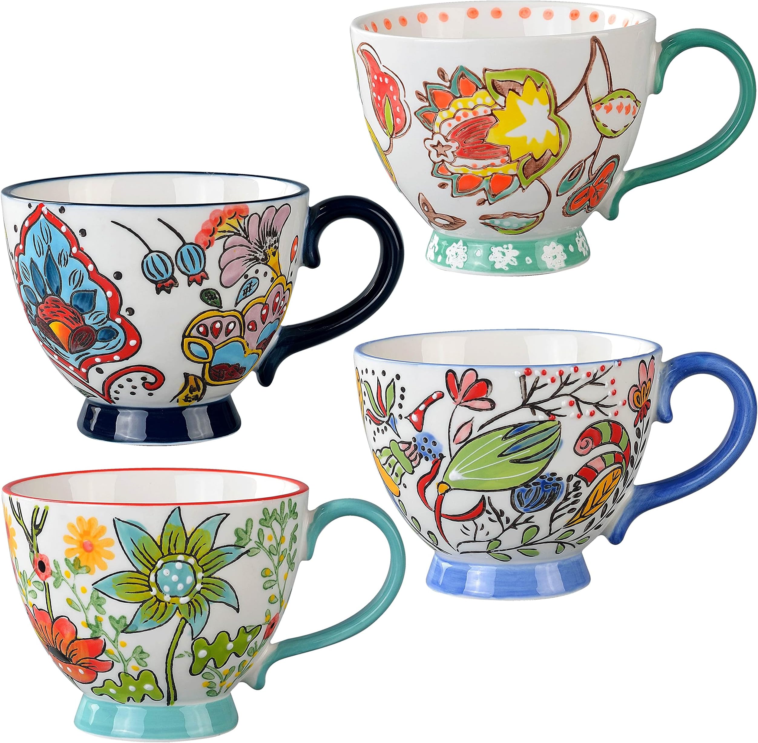 superyes Cute Coffee Mugs Sets of 4, Floral Coffee Cups Set for Tea Milk Latte Cappuccino Cereal Hot Chocolate Soup, Gift for Woman Friend,Mom, Family(12 oz x 4 Pack)