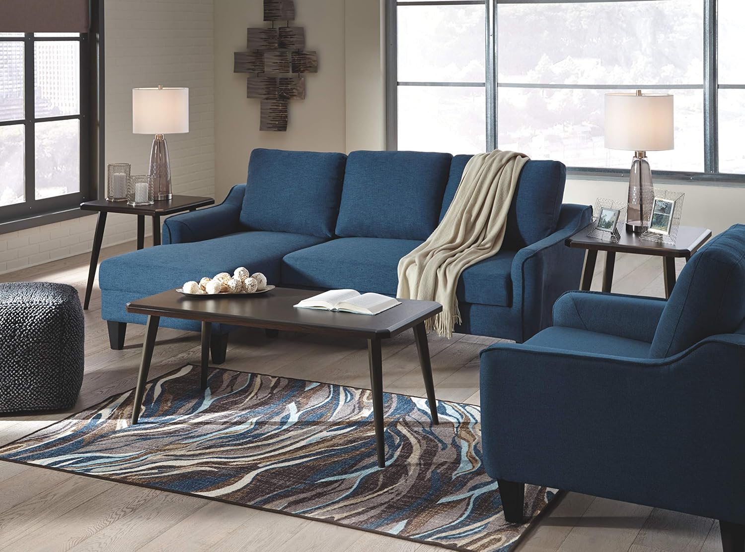 Signature Design by Ashley Jarreau Sofa Chaise Sleeper Chofa with Pull-Out Cushion, Blue