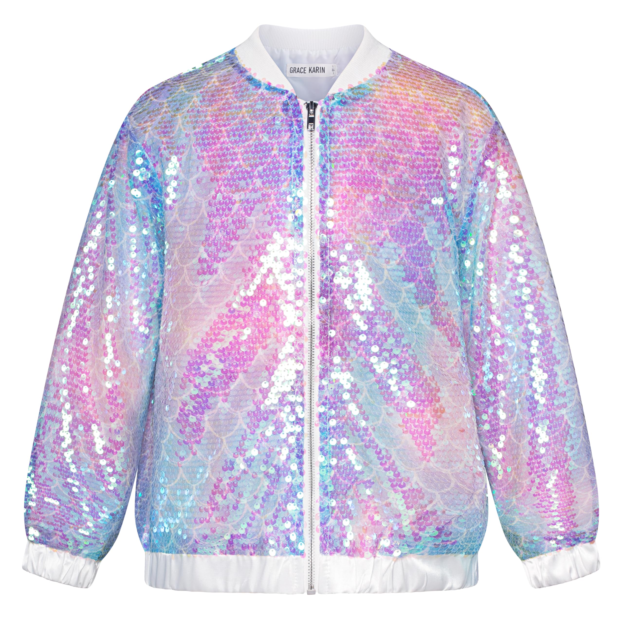 GRACE KARIN Girls Sequin Jacket Kids Bomber Zip Outwear Sparkle Fall Top Cardigan Dress Coat Size 5-14