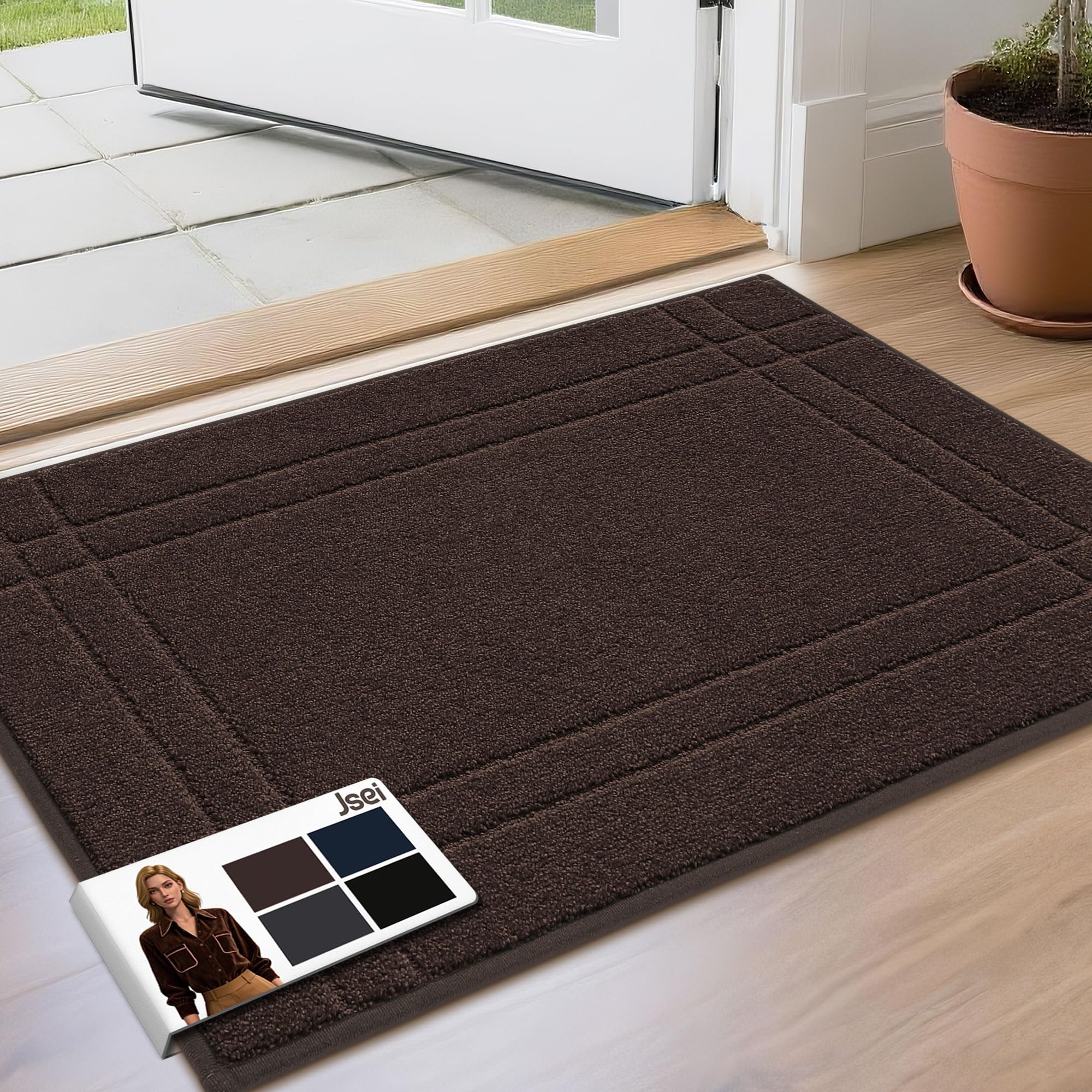 JSEI Schmutzfangmatte Innen – Geruchsfrei & Für Fußbodenheizung Geeignet | Fussmatte für Hund, rutschfest & Waschbar, 50 x 80 cm, Braun
