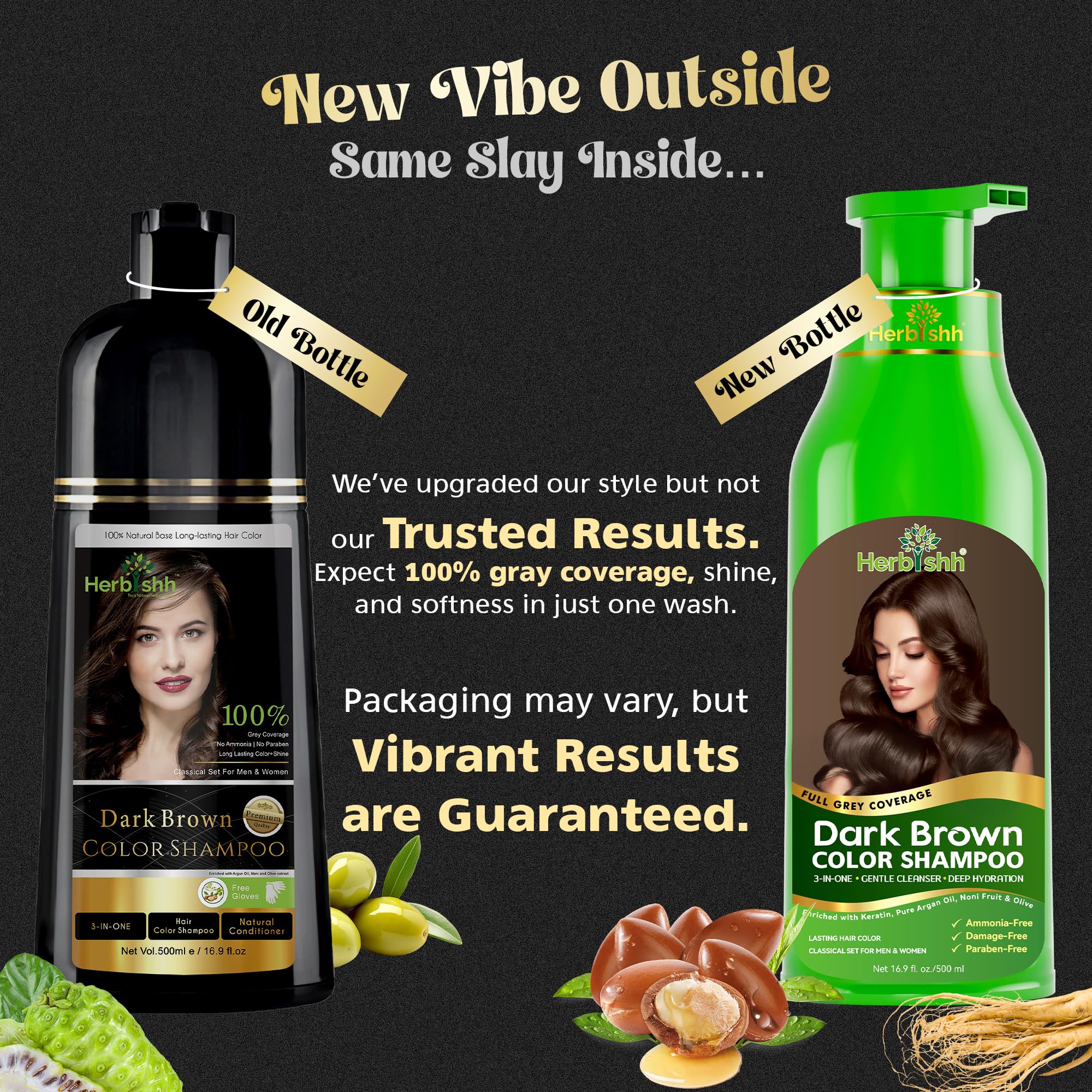 Herbishh Ultimate Hair Color Kit shampoing 3 pièces: colorant + masque capillaire à l'argan + shampoing lisse et longue durée (marron foncé, lot de 3)