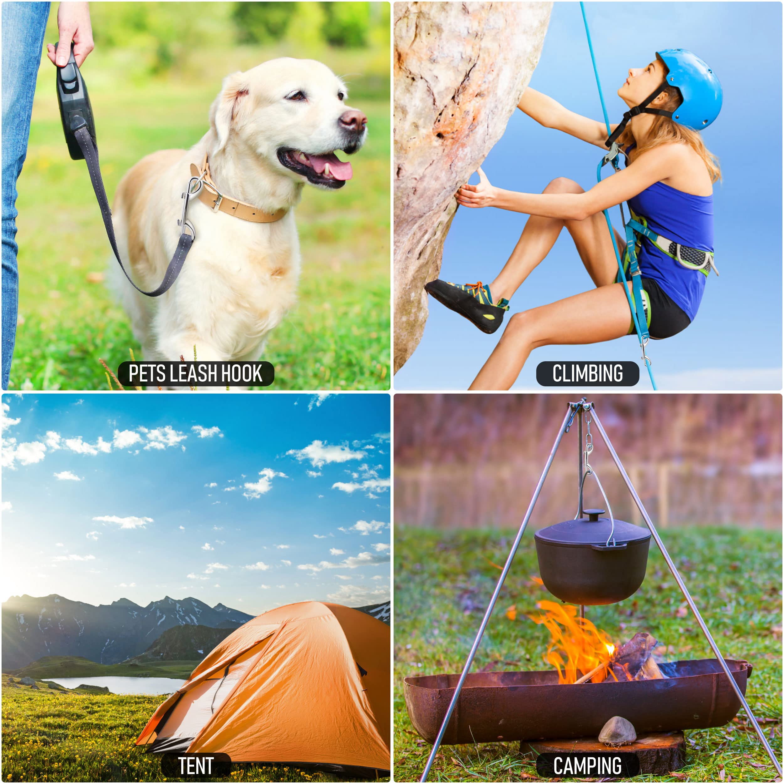 Moschettone a Doppia Estremità, 8 pezzi Doppio Snap Moschettone in Acciaio Inox, Gancio a Scatto utilizzato per Guinzagli per Cani, Alpinismo, Campeggio Familiare All'aperto, 88 mm