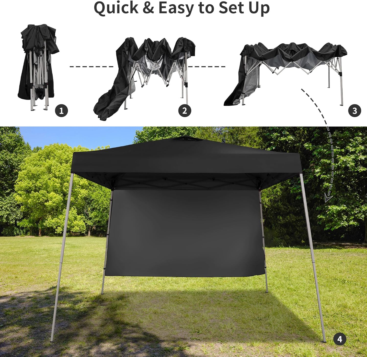 GDY 10x10 FT Pop Up Canopy Outdoor Instant Tent Slant Legs with a Sidewall,Equipment Vents, Portable Gazebo Shelter for Patio, Deck, Beach and Garden,Black.
