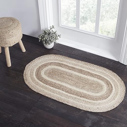VHC Brands Alfombra de yute ovalada con almohadilla, natural y crema, 27x48