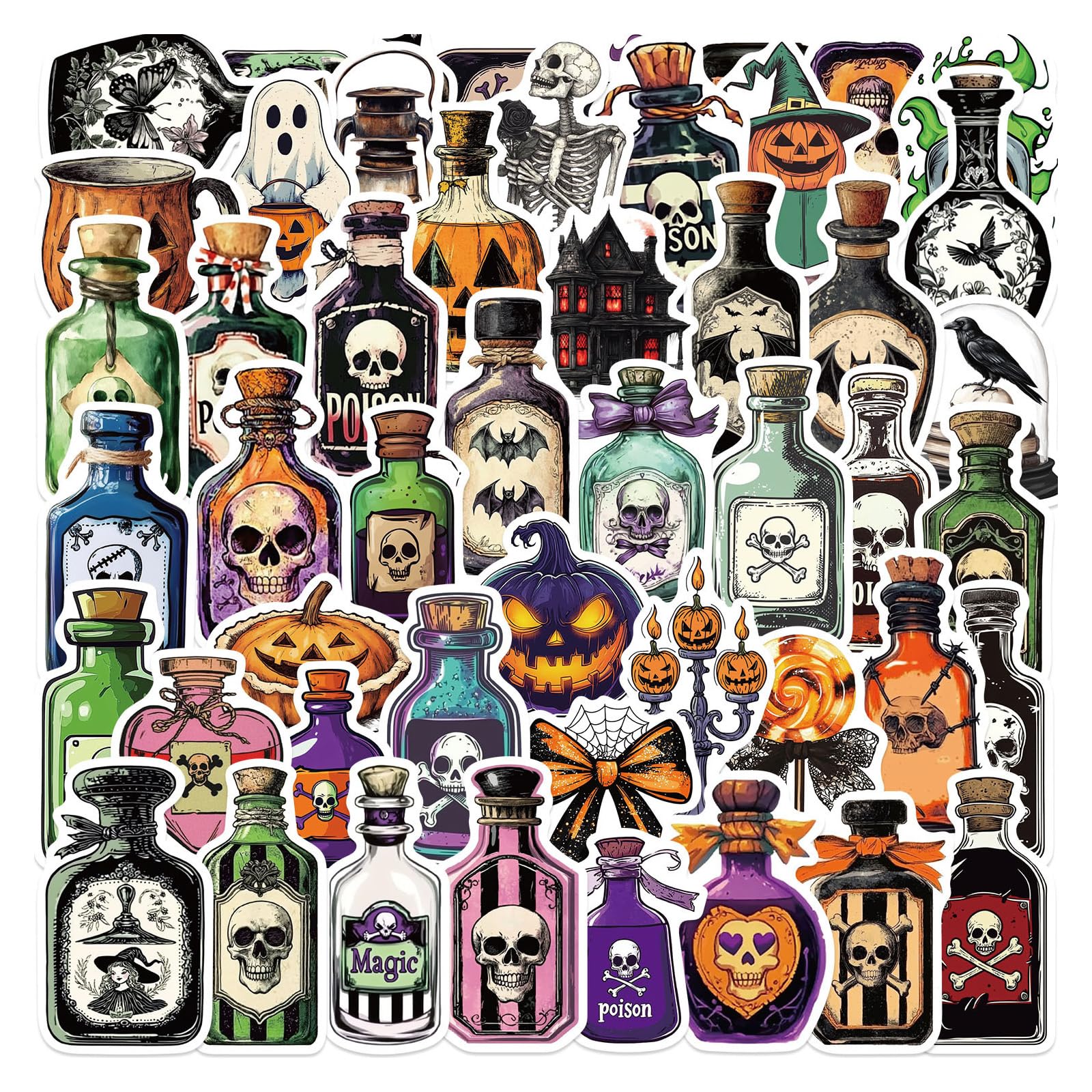 50 Sheets Halloween Cartoon Stickers Labels Adhesive Waterproof Decals for Electronics Devices School Supplies Halloween Stickers Waterproof PVC