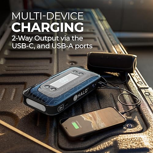Miniatura 4 de HALO Bolt Air+ 1750 - Arrancador de batería portátil para automóvil  Compresor de aire de 130 PSI, banco de energía USB de 59.9 Wh, pantalla grande,