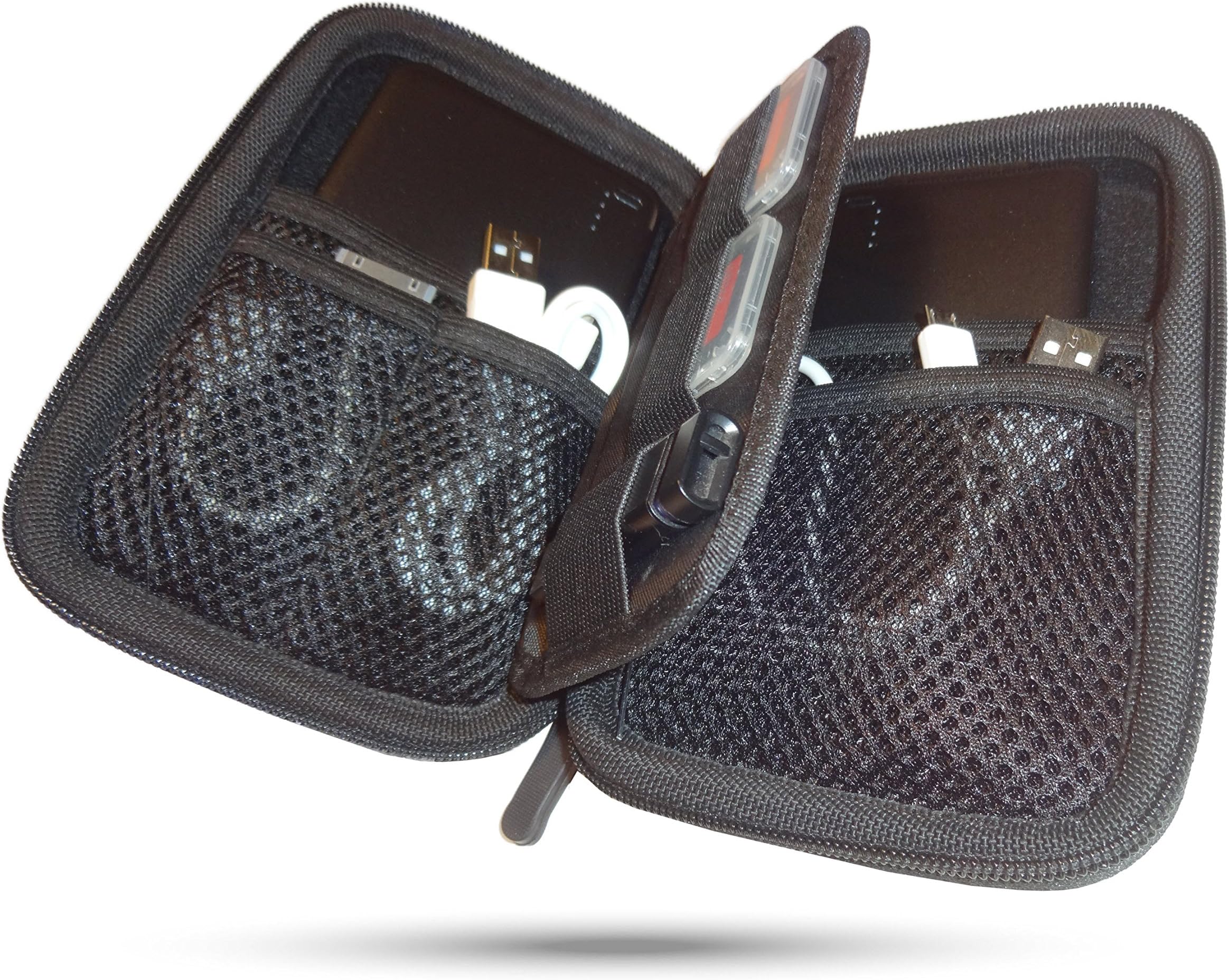Electronics Cord Case - Hard EVA Shell Weatherproof - Best for Small Accessories Like Power Banks, Cords, Phone, USB, Memory Cards + Hard Drive Bag & Passport Wallet