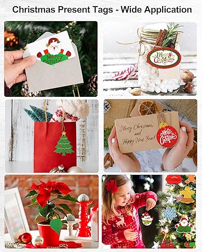 Miniatura 4 de Giiffu 80 etiquetas de Navidad, etiquetas de regalo de Papá Noel de Navidad, etiquetas de regalo de papel con purpurina, etiquetas de nombre