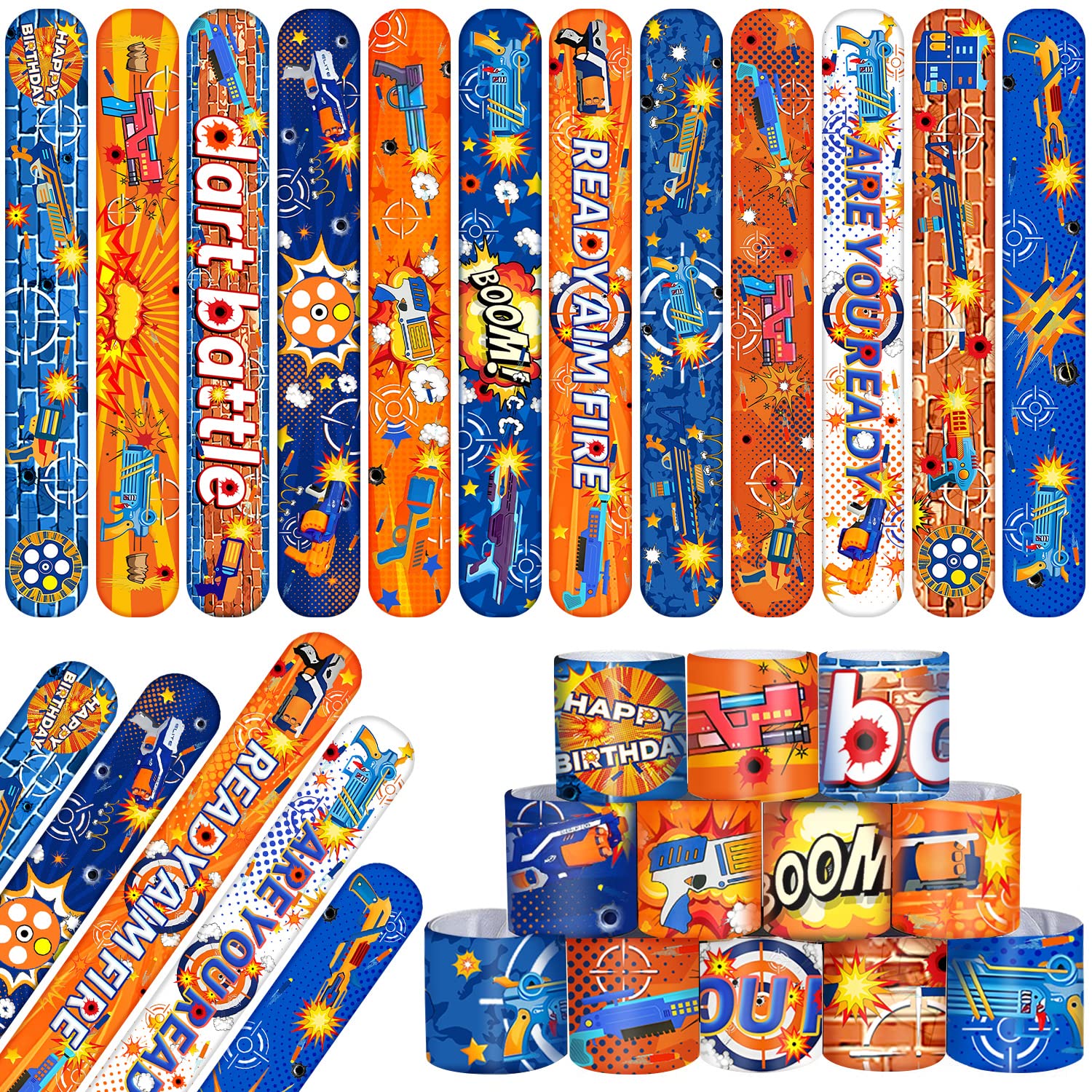 48PCS Dart War Party Favors Slap Bracelets, Dart Battle Wristbands Bracelets Goodie Bag Fillers for Dart War Gun Birthday Decorations Supplies for Kids Boys and Girls