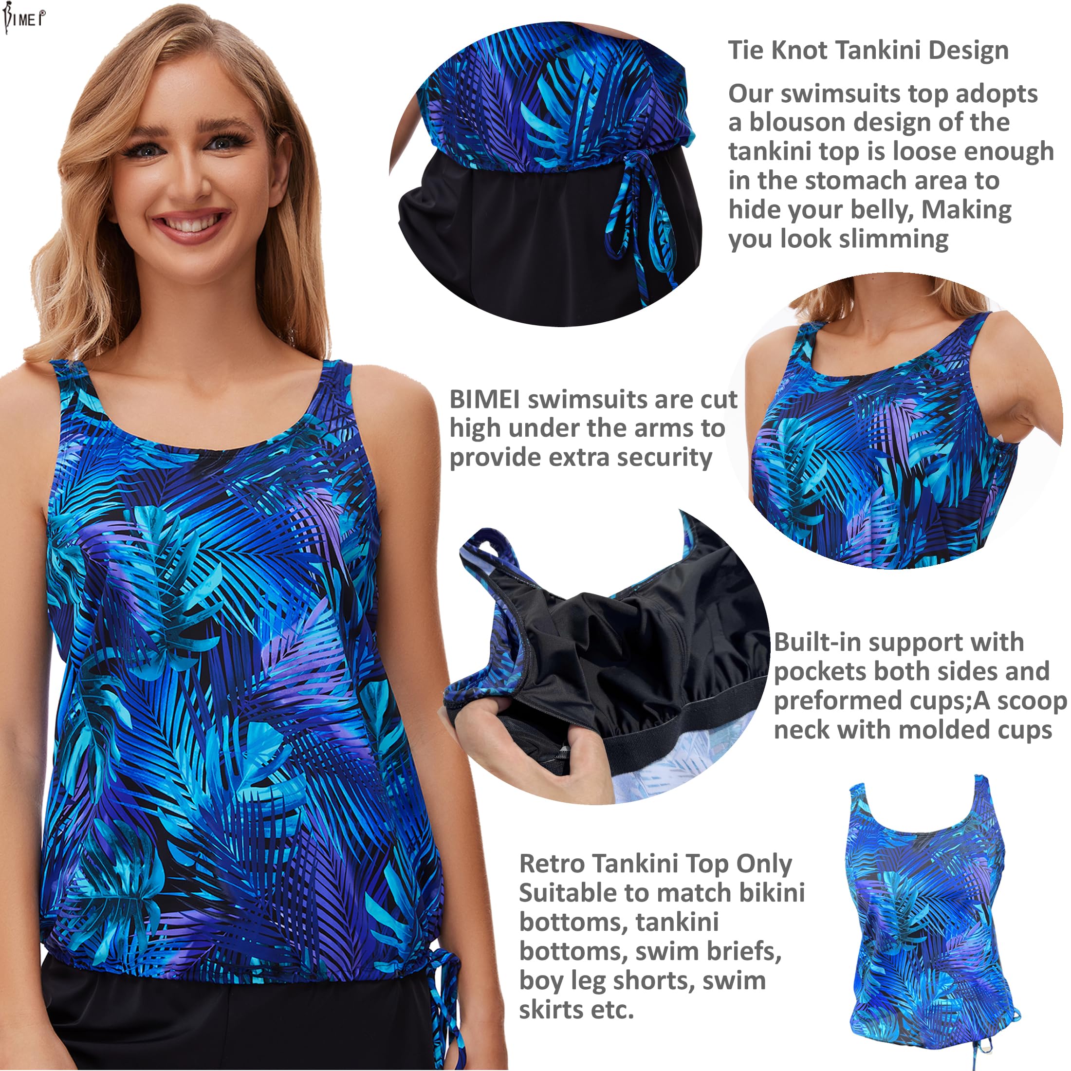 BIMEI Tankini da donna per mastectomia top costume da bagno con tasche costume da bagno con allacciatura laterale a collo alto, 238