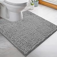 LuxUrux U-Shaped Toilet Rug Washable - Extra Soft Chenille Microfiber Bath Mat, Super Absorbent Shaggy, Anti-Slip 20x20 Inch Light Grey
