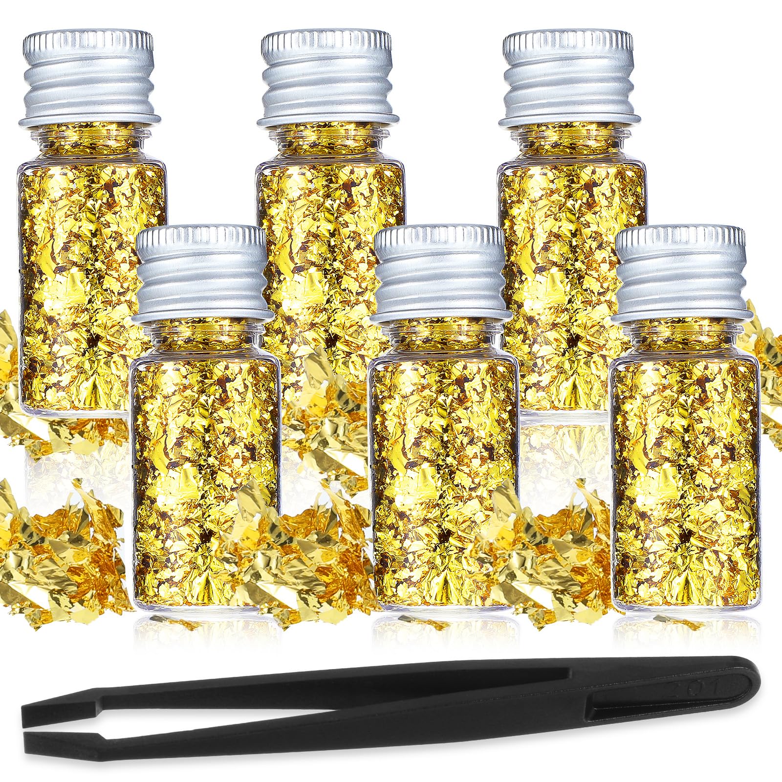 6Pcs Decorative Gold Leaf, Multifunction Gold Leaf Cake Decoration Baking Foil Decor for Cooking Dessert Steak Decoration Crafts Makeup Leaves with