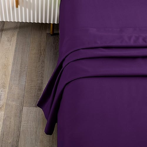 Miniatura 2 de Sfoothome Paquete de 2 sábanas superiores, colección Premium 1500 ultrasuaves, resistentes a las arrugas, fácil cuidado (individual, morado)