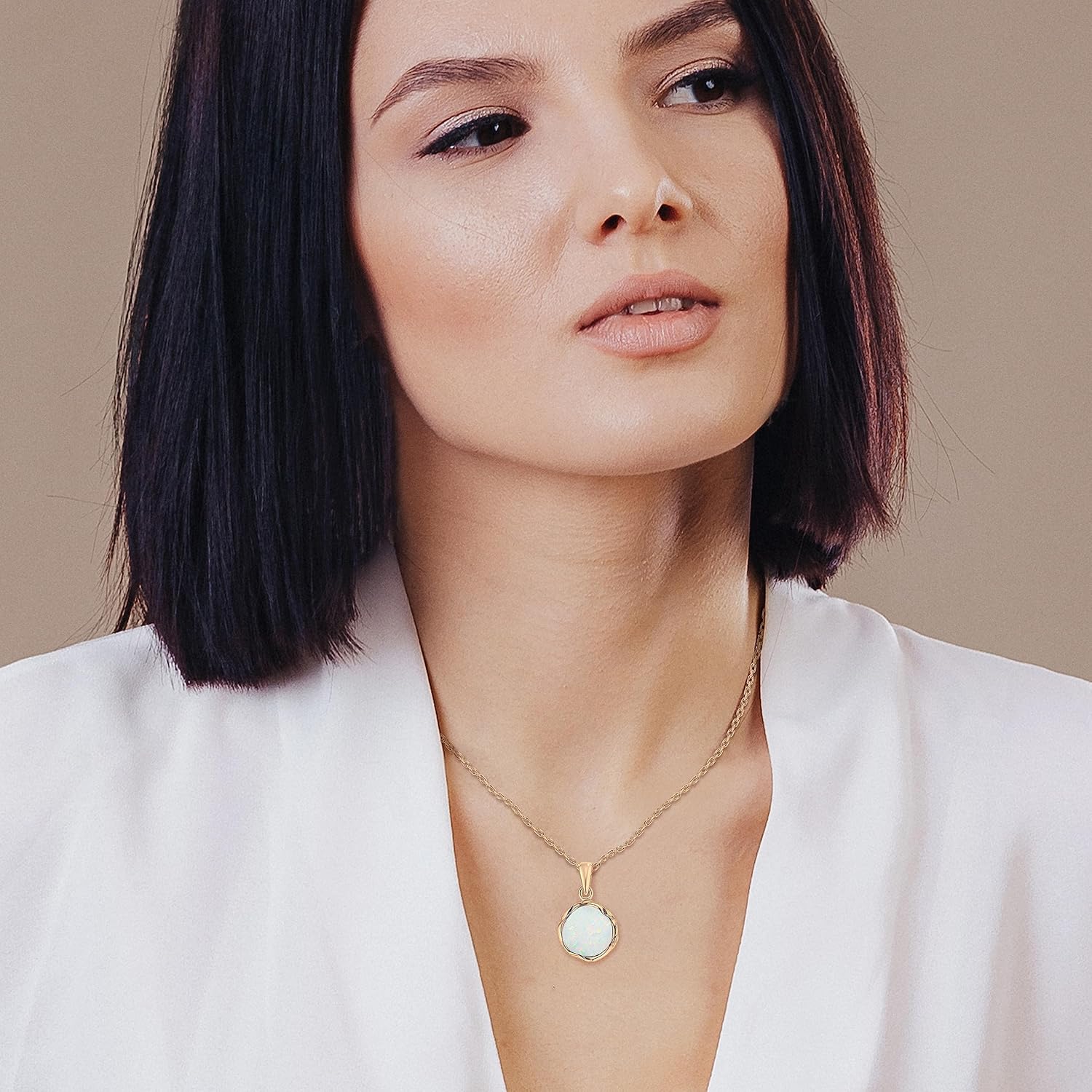 14K Gold Plated White Opal Necklace - 14K Gold Plated over 925 Sterling Silver, Dainty 12mm White Opal Gemstone Pendant, October Birthstone, Handmade Vintage Antique Jewelry for Classy Women - Image 8