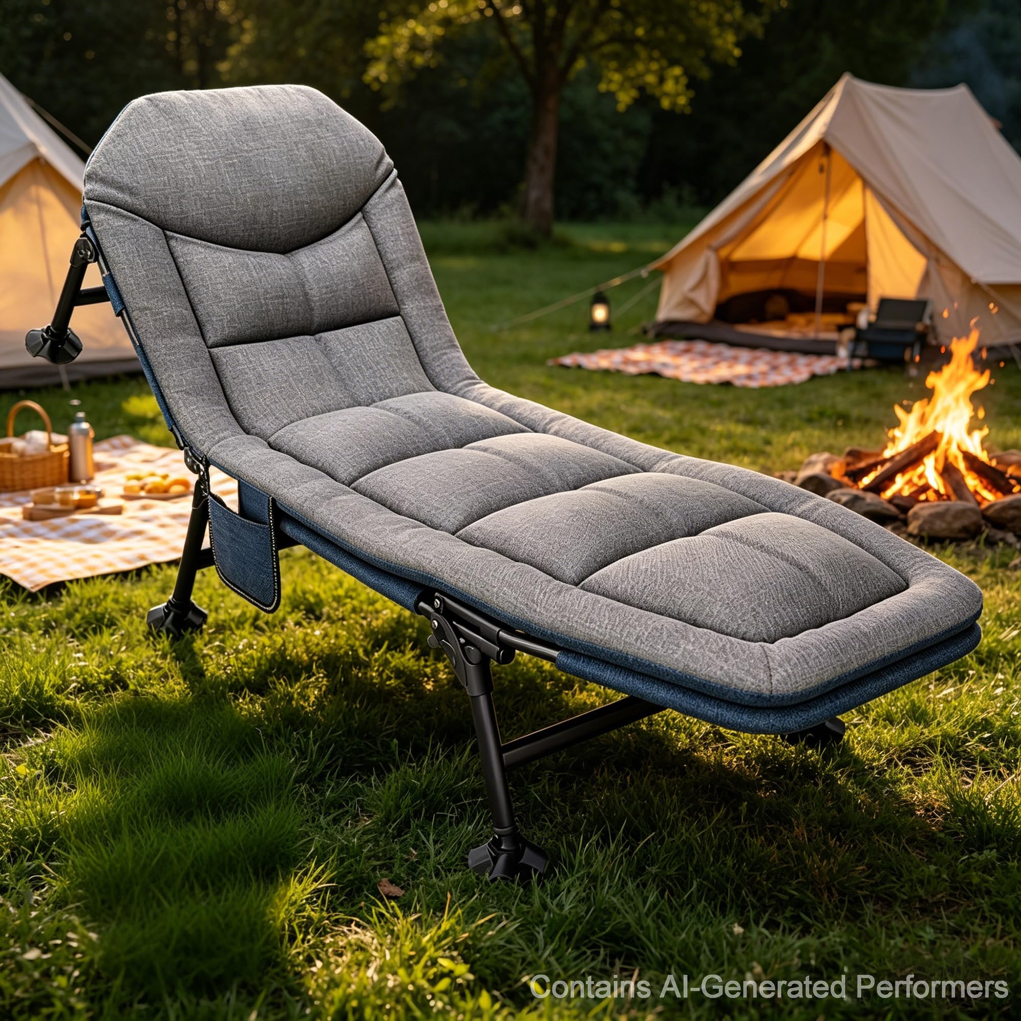 Sonnenliege Klappbare, Gartenliege, Liegestuhl mit Kissen und Seitentasche, Strandliege 6-fach Verstellbare Rückenlehne, Liegen Belastbar bis 200 kg, Relaxliege für Garten, Camping, Balkon (grau)