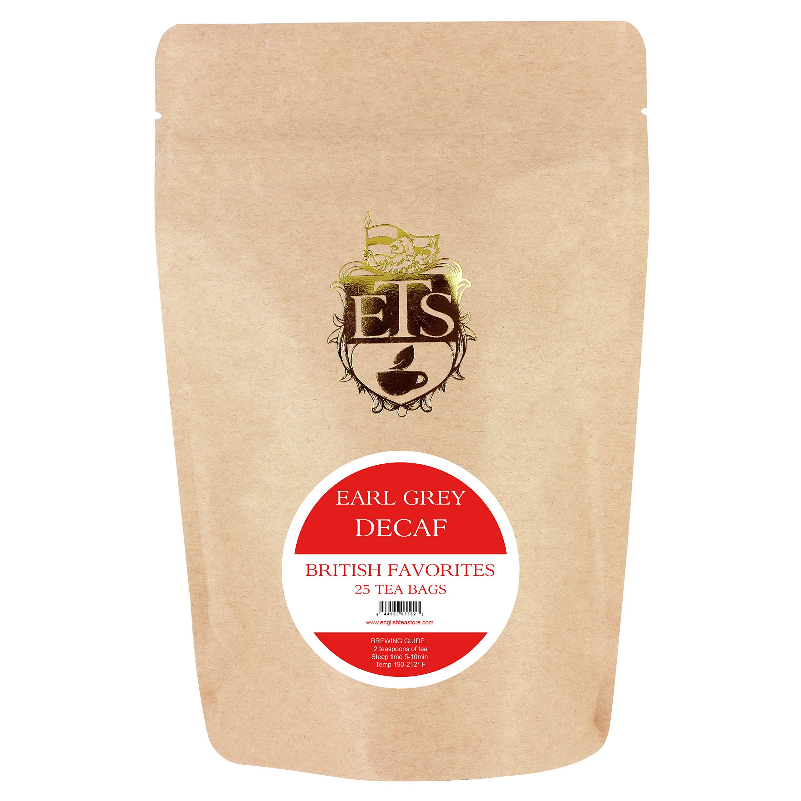English Tea Store Earl Grey Teabags CO2 Decaffeinated, 25 Pouches, 2.75 Ounce
