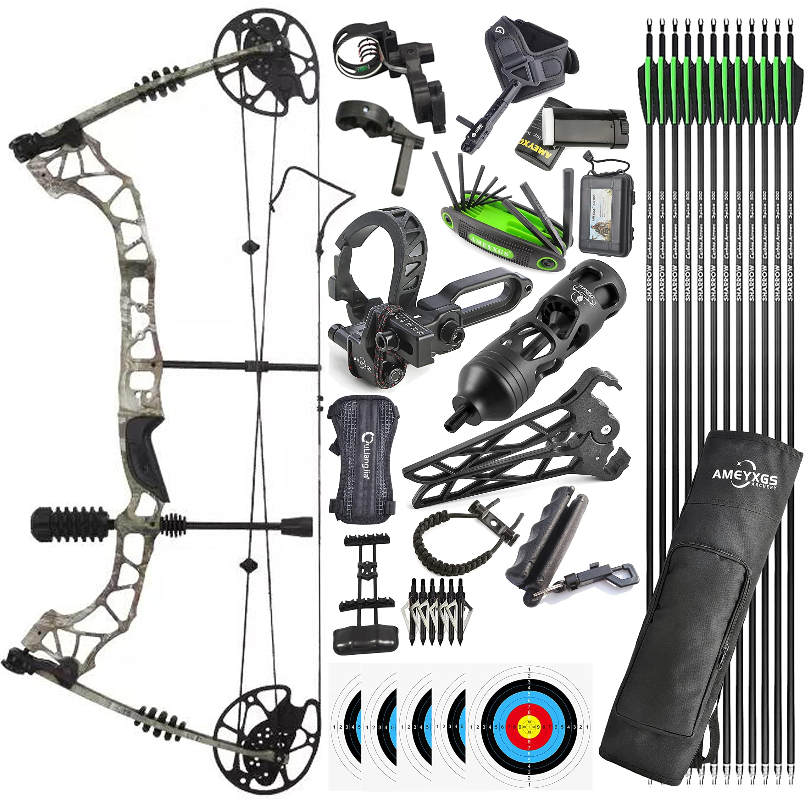 ZSHJGJR Compound Bow Kit,Hunting&Targeting,Compound Bow and Arrow Set,Draw Weight 35-70lbs Adjustable,Draw Length 16-30