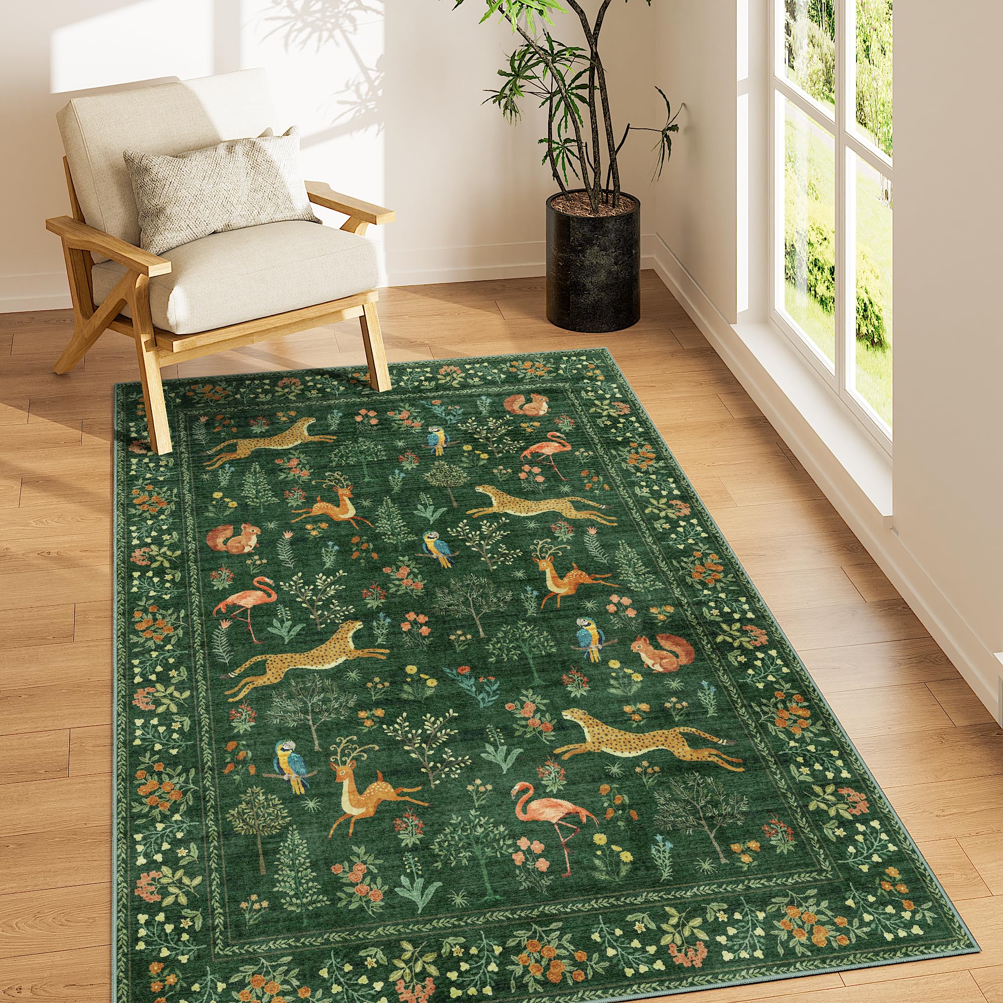 Tapis de chambre DUKINO tapis d'intérieur doux lavable et antidérapant vert