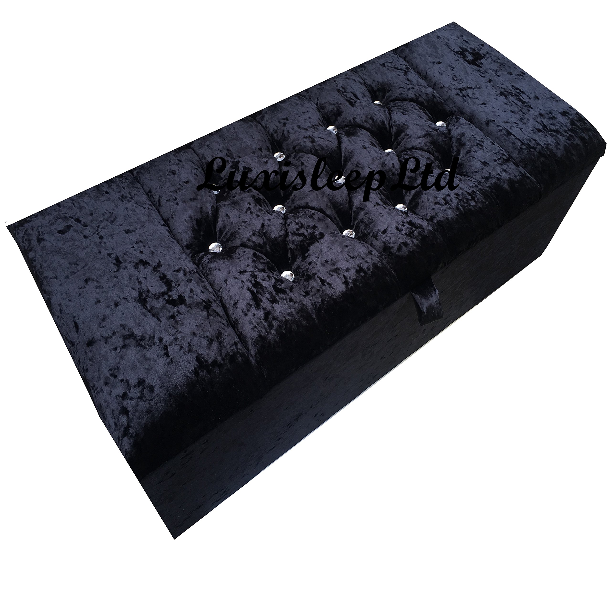 luxisleepltd,,,Beautiful Large Wilton Crushed Velvet Fabric Crystal Diamante ottoman storage box blanket box, (Length 40'' x Width/Depth 18'' x Hieght 14'', GOLD)