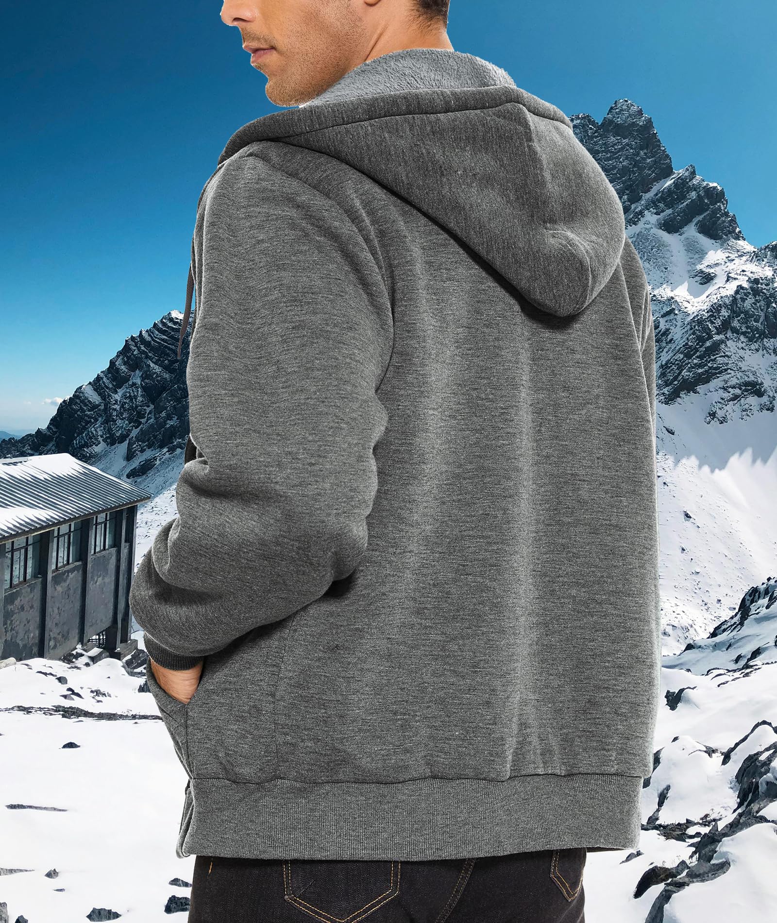 Felpa Uomo con Cappuccio e Zip e Fodera in Pile