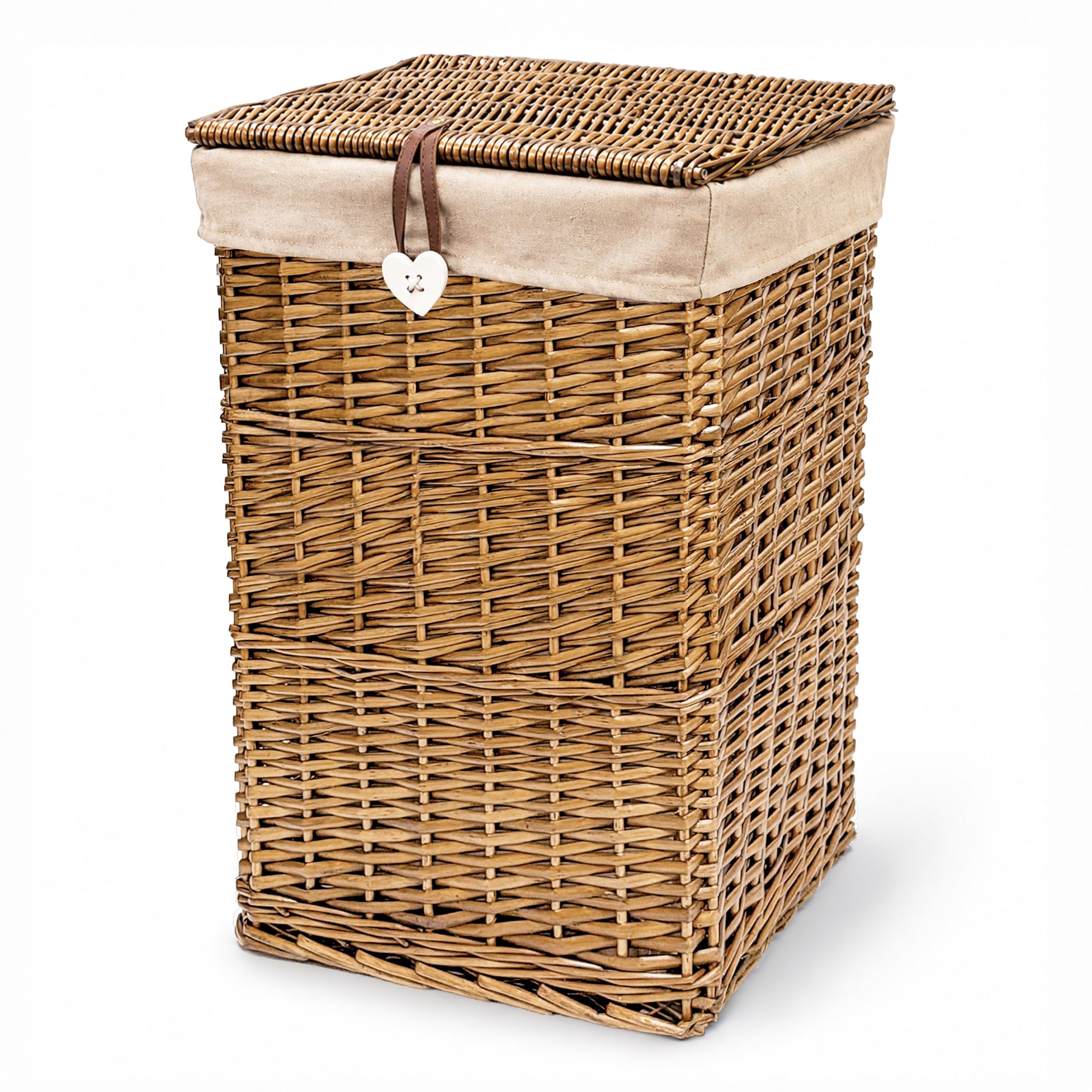 Wickerfield Square Wicker Laundry Basket Bin with Lid & Liner, Brown, Large — image 1