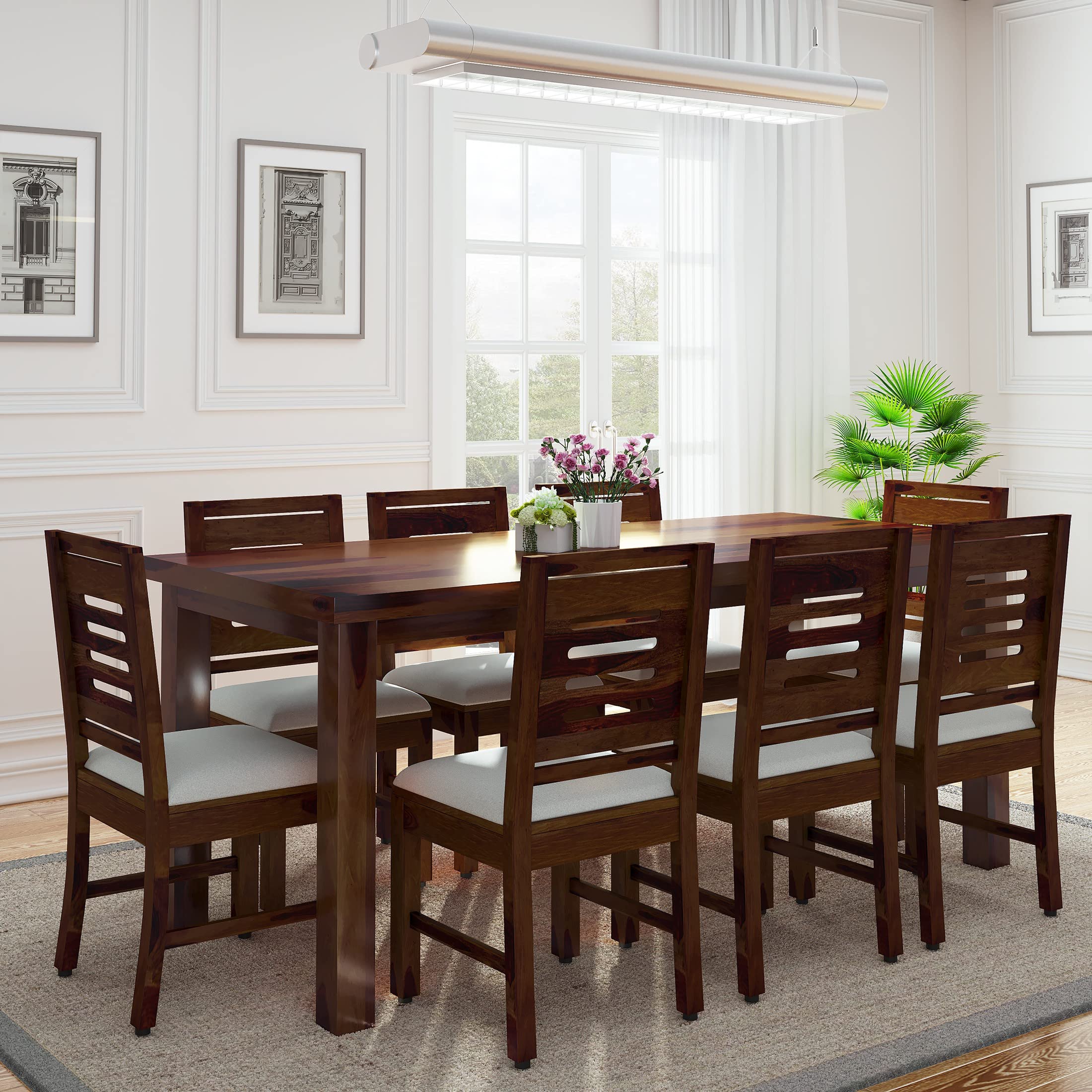 AADITYA WOODS Solid Sheesham Wood Eight Seater Dining Table Set with Chairs for Living Room Wooden 8 Seater Dining Table Set for Office Restaurant Modern Dining Room Set- Provincial & White-image-26