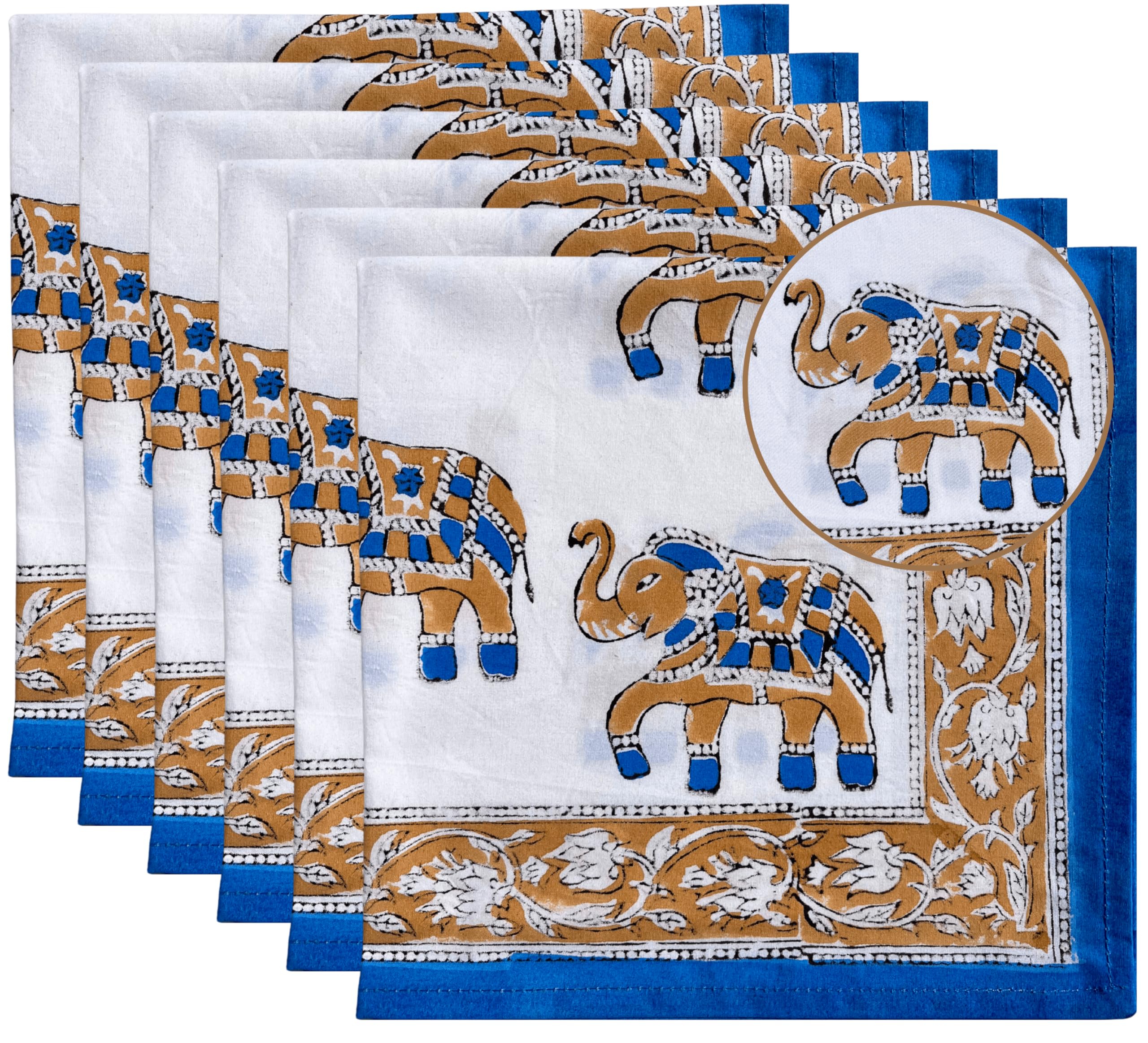 Juego de 6 servilletas de tela de algodón de alta calidad, reutilizables, lavables, perfectas para cenas, bodas y eventos (bloque elefante, 45,7 x 45,7 cm)