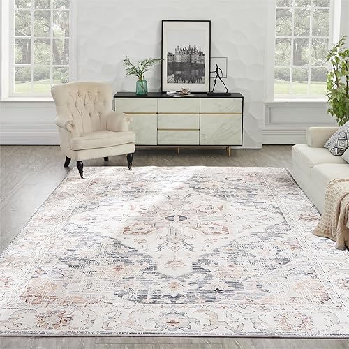 Miniatura 4 de Alfombra vintage lavable, alfombra de sala de estar con parte trasera antideslizante, alfombra de interior envejecida que no desprende pelusa,