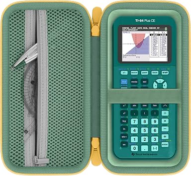 Calculator Case Compatible with Texas Instruments TI-84 Evo/TI-84 Plus CE/TI-84 Plus/TI-Nspire CX II CAS/TI-Nspire CX II/TI-83 Plus Color Graphing CalculatorGreen Case,Yellow Zipper