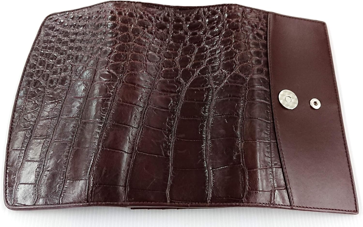 Julie Genuine Real Belly Crocodile Skin Leather Trifold Clutch Dark Brown Wallet