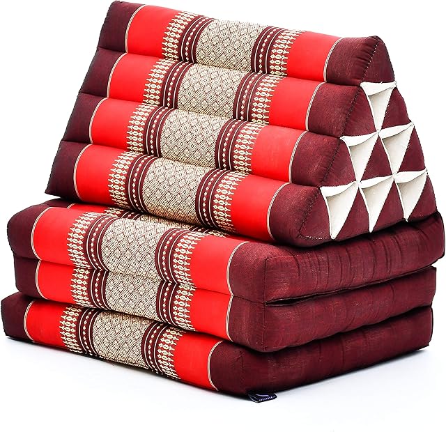 Leewadee 3-Fold Mat with Triangle Cushion  Comfortable TV Pillow, Foldable Mattress with Cushion Made of Eco-Friendly Kapok, 67 x 21 inches, red