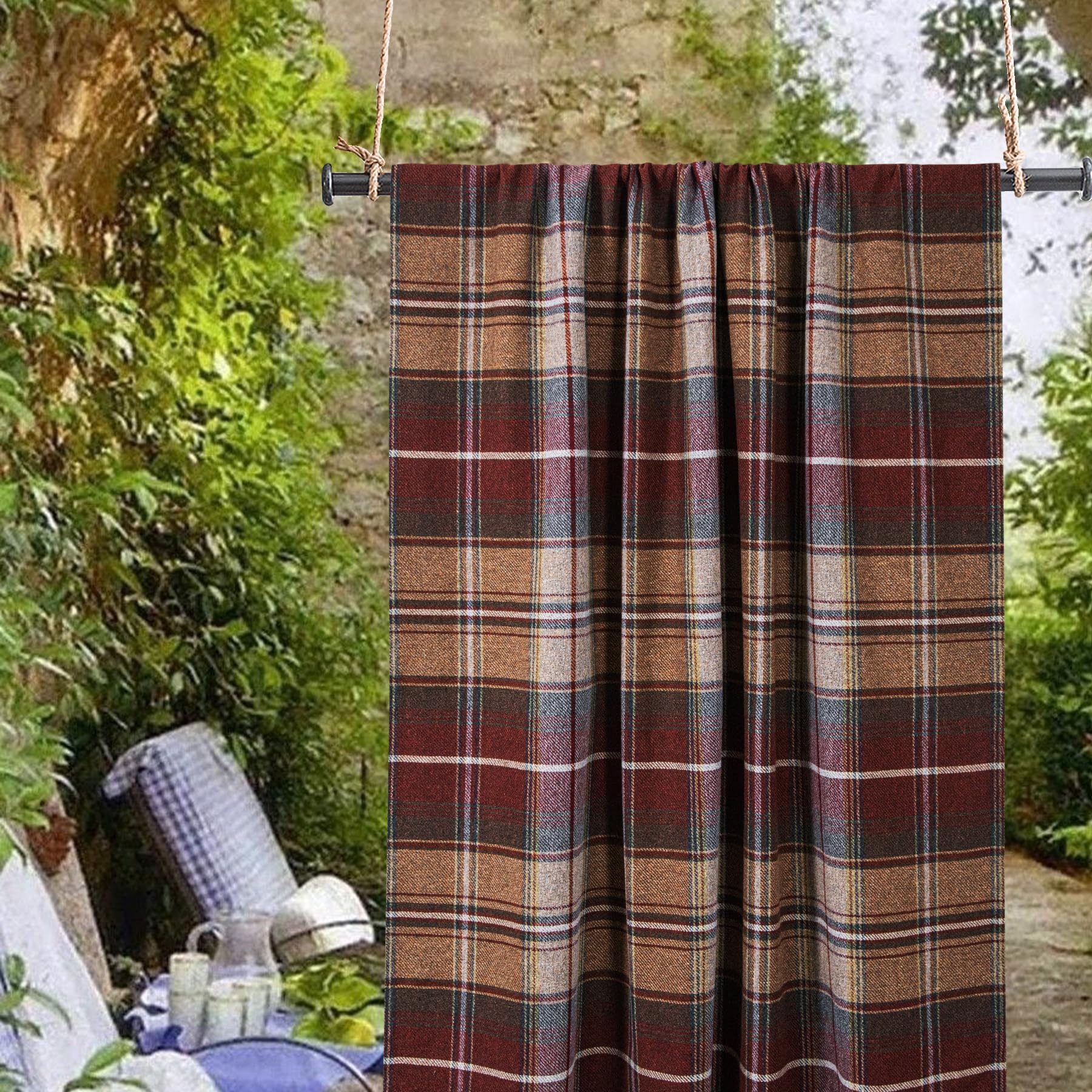 always4u Lot de 2 panneaux de rideaux modernes à carreaux effet laine, motif tartan rouge brique de Noël pour salon et chambre, 114,3 x 160 cm
