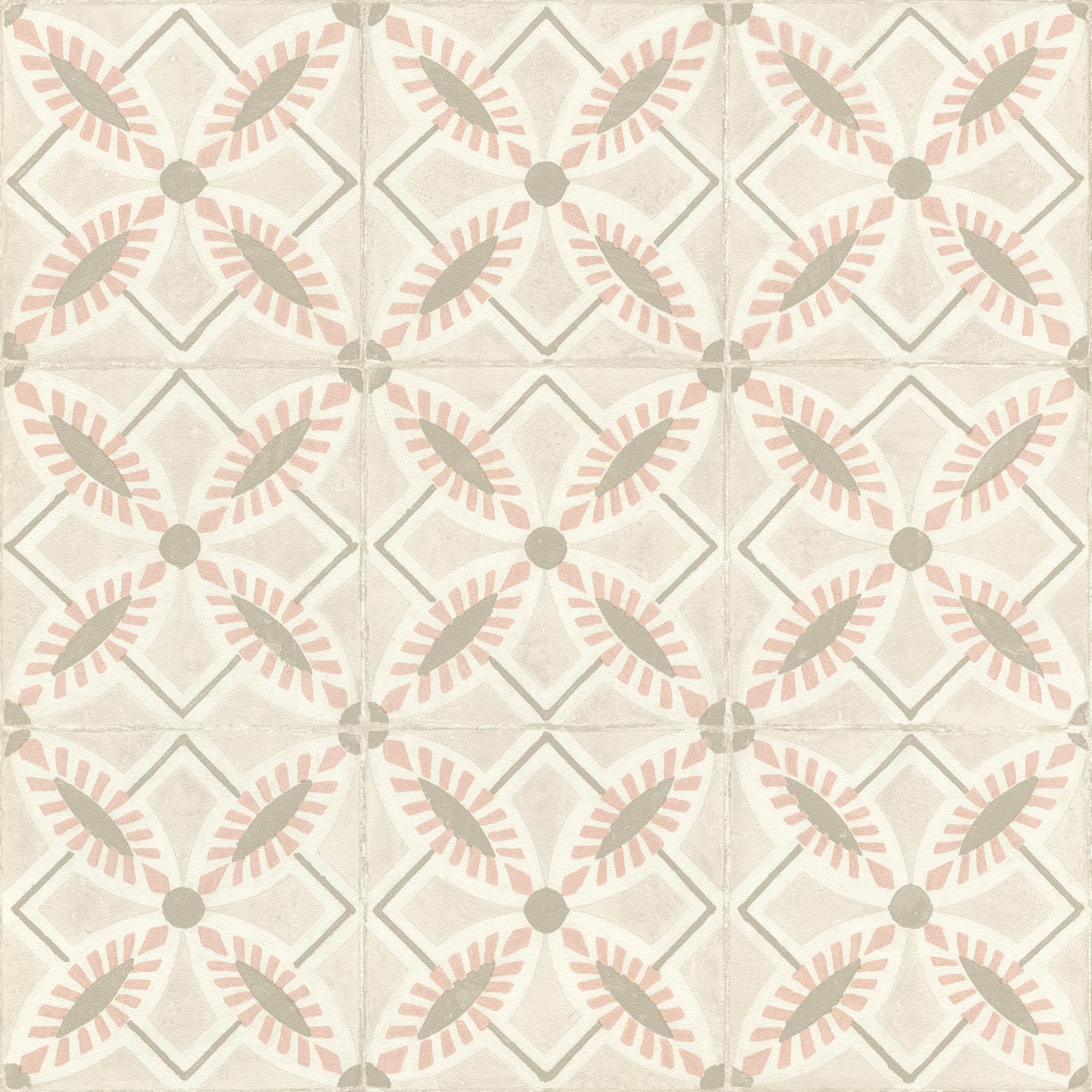 Rasch Beachhouse 410273 Patterned Non-Woven Wallpaper with Tile Look in Sand and Pink