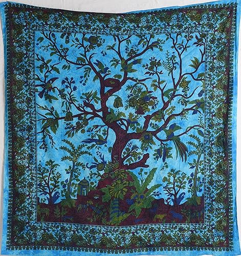 Miniatura 3 de THE ART BOX Tapiz turquesa árbol de la vida para colgar en la pared, colcha mediana de algodón indio, sábana de picnic, decoración de pared, manta,