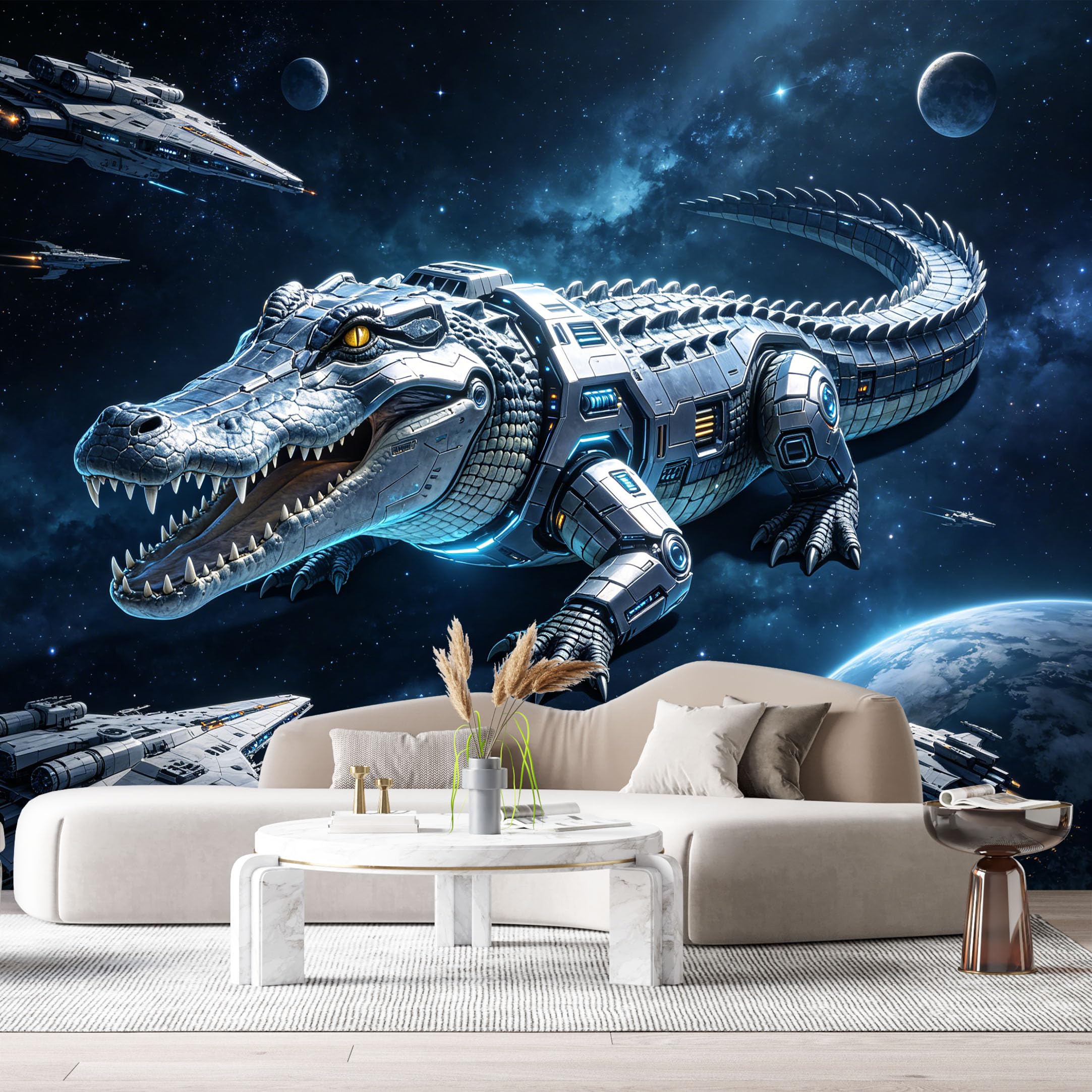 Custom Size Wall Murals SciFi Cybernetic Alligator Cosmic Spaceship Abstract Modern 3D SelfAdhesive Wall Fabric Removable Large Wallpaper for Photo Living Room
