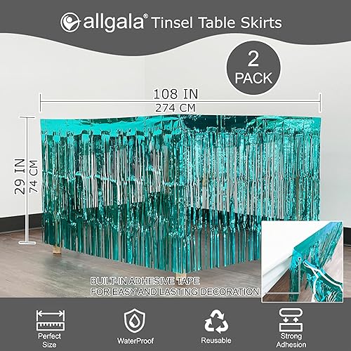 Miniatura 26 de allgala Paquete de 2 faldas de mesa de oropel rosa de 29 x 108 pulgadas con flecos metálicos para fiestas, eventos, desfiles, flotadores, decoración