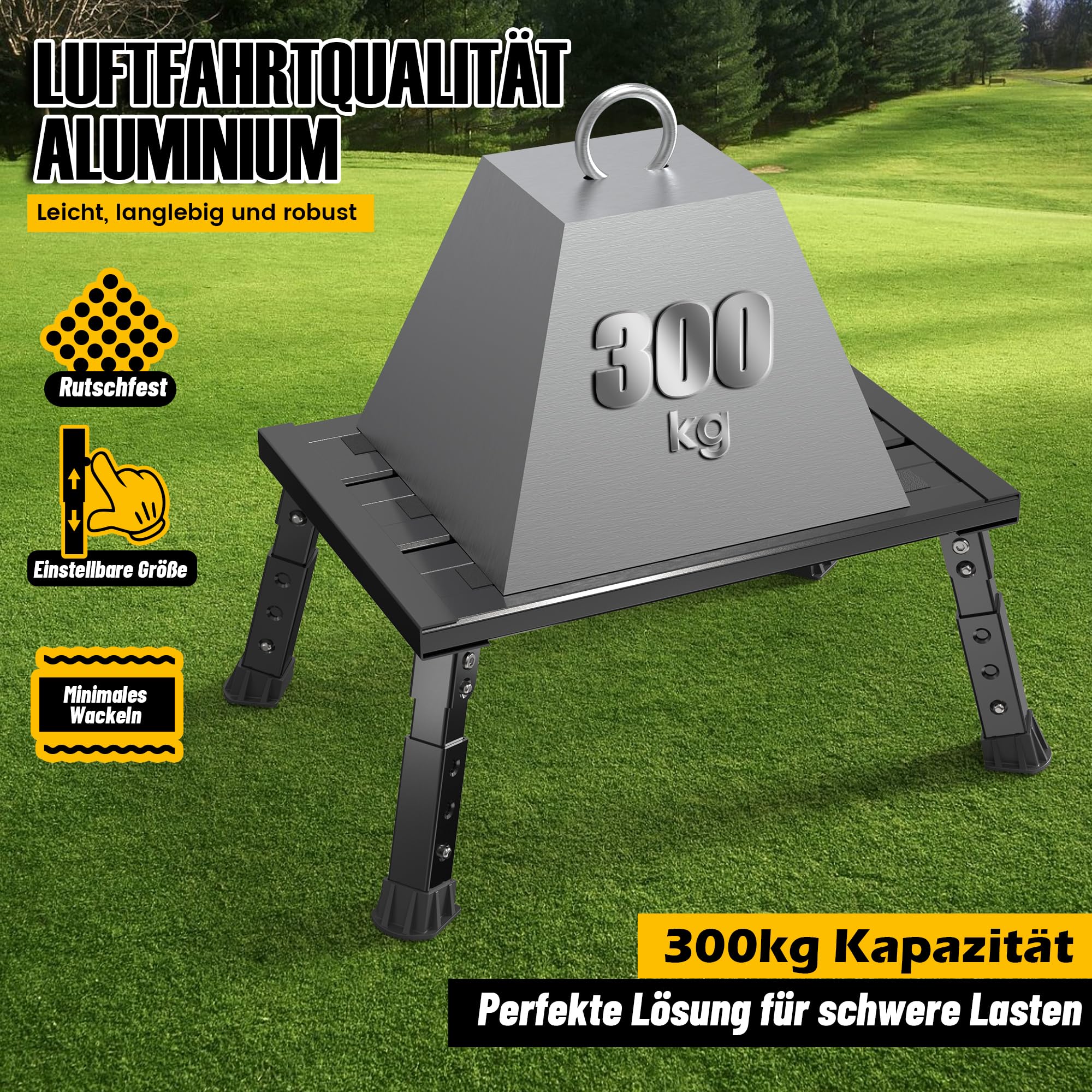 Escalón plegable de aluminio, soporta 300 kg, taburete de altura ajustable en 3 niveles, amplia superficie antideslizante, para caravanas, jardín y escaleras de perros, ligero y plegable (negro