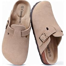Comwarm Unisex Suede Clogs for Women Made of Leather Non-Slip Mules with Premium Footbed
